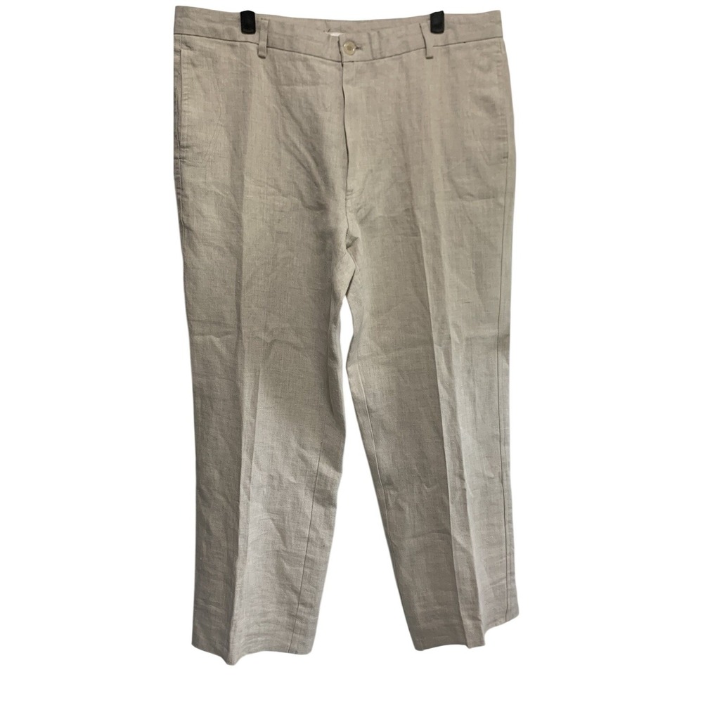 Island Importer Linen Pants Beige Pleated Relaxed Fit Mens Size 36